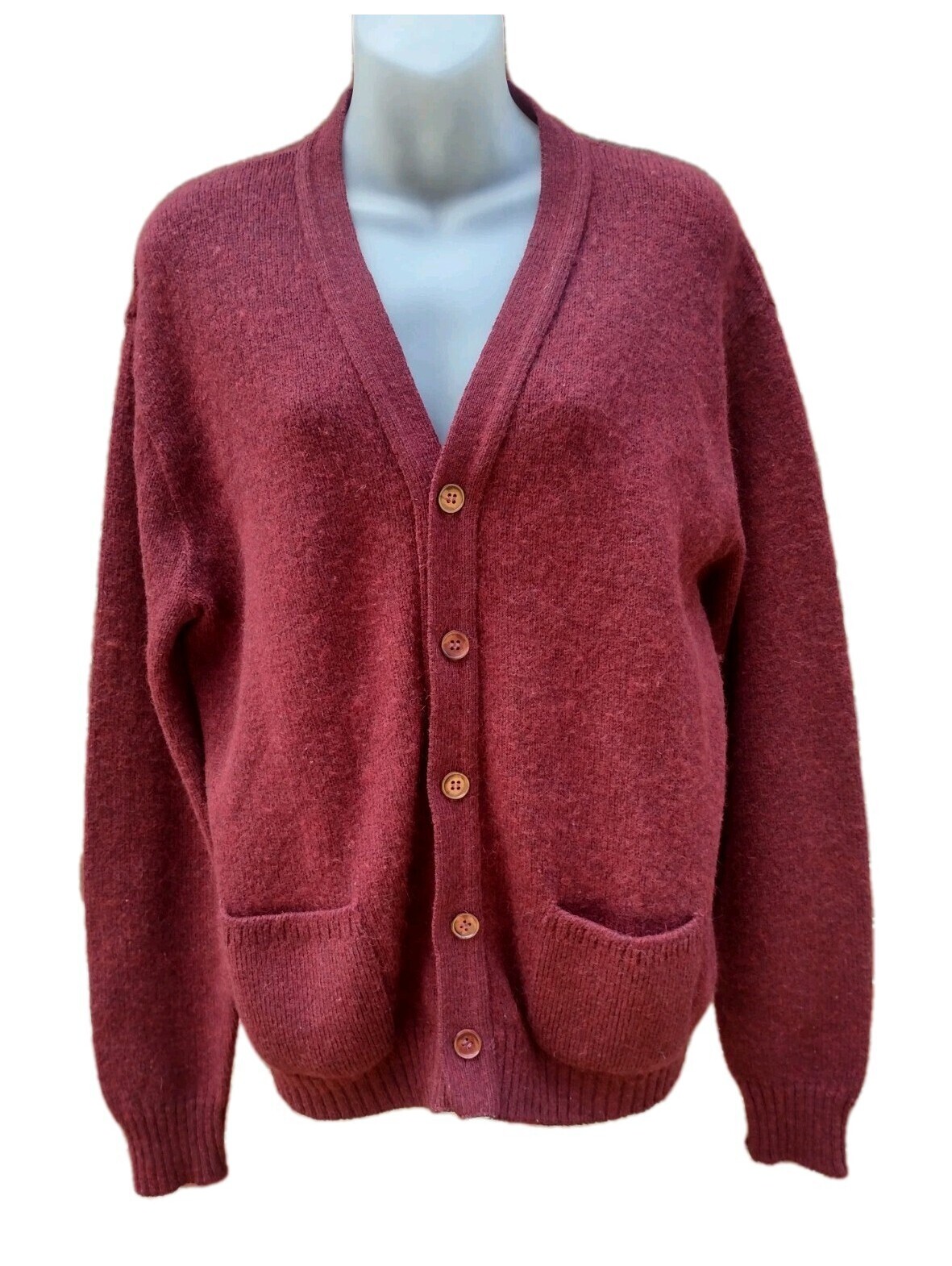 Jantzen Cardigan Sweater Mens L Vintage 80s Burgundy Wool Blend Grandpa Usa